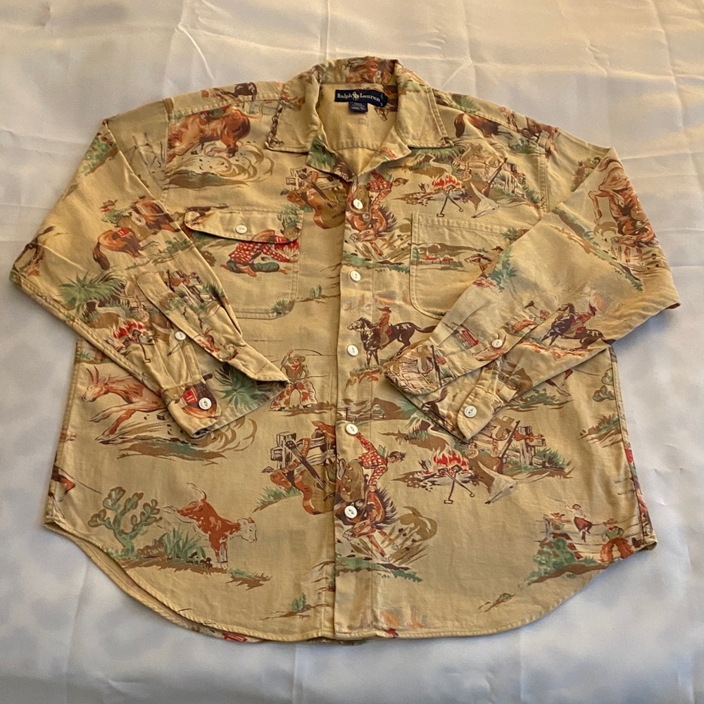 Ralph Lauren Beige Cowboy Print Shirt